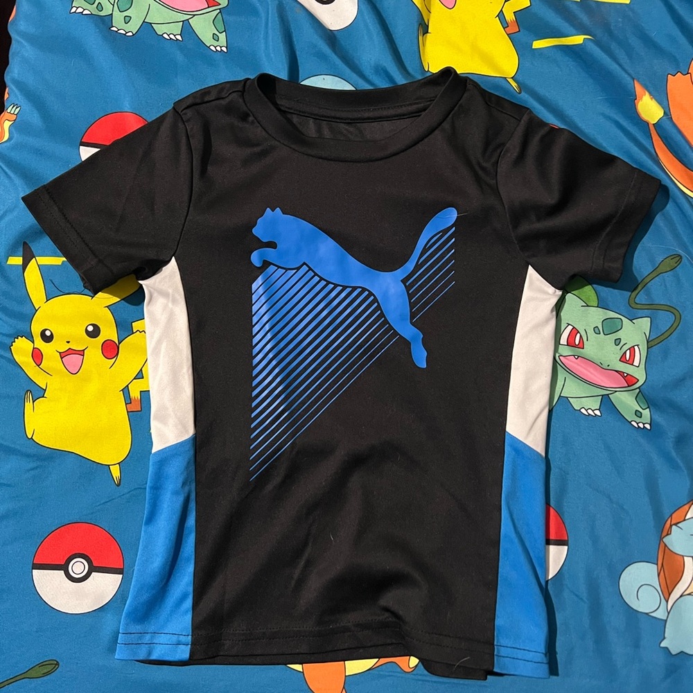 Puma Kids Black and Blue Graphic T-Shirt